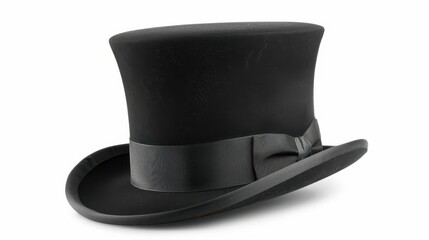 A sleek black felt top hat, perfect for adding a touch of elegance and style to any outfit or occasion.