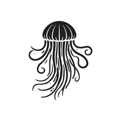 Black Color Jellyfish silhouette design Vector Illustration, Solid White Background (10).eps