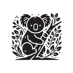 Black Color Koala silhouette design Vector Illustration, Solid White Background (12).eps © Md Shimul Hossain