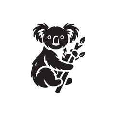 Black Color Koala silhouette design Vector Illustration, Solid White Background (11).eps