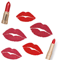 Kiss lipstick print isolated on background .