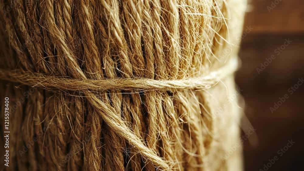 Poster natural jute twine is tightly wound and tied, creating a textured and rustic background perfect for 