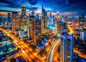Fototapeta premium Vibrant City Nightscape: Illuminated Skyline and City Lights
