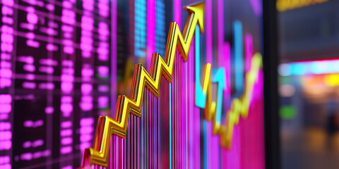Fototapeta premium Financial Growth Chart with Ascending Arrows and Data Display