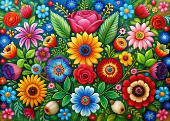 Vibrant Floral Folk Art Bouquet, Rule of Thirds Composition