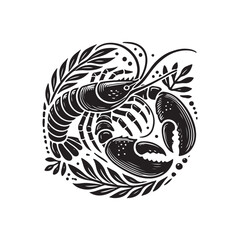 Black Color Lobster silhouette design Vector Illustration, Solid White Background (7).eps