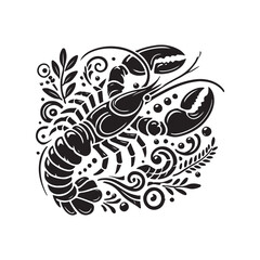 Black Color Lobster silhouette design Vector Illustration, Solid White Background (8).eps