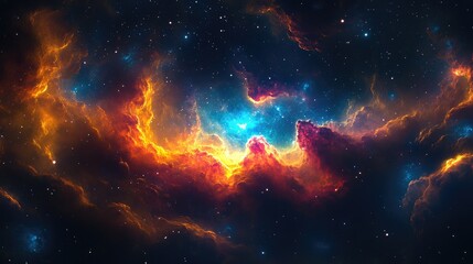Obraz premium Fiery Nebula in Deep Space with Swirling Colors