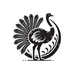 Black Color Ostrich silhouette design Vector Illustration, Solid White Background (3).eps