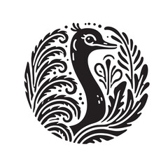 Black Color Ostrich silhouette design Vector Illustration, Solid White Background (9).eps