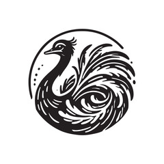 Black Color Ostrich silhouette design Vector Illustration, Solid White Background (10).eps