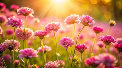 Vibrant Pink Summer Flowers in Sunlight - Rule of Thirds Composition