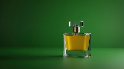 Elegant Perfume Bottle on a Green Background Product Display