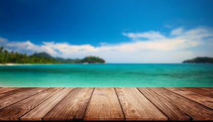 Fototapeta premium empty table background blurred tourism coastline traveling banner with copy space
