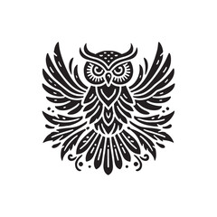 Black Color Owl silhouette design Vector Illustration, Solid White Background (4).eps