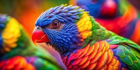Obraz premium Vibrant Rainbow Lorikeet Feather Double Exposure Close-up Stock Photo