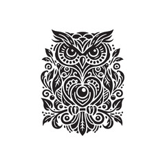 Black Color Owl silhouette design Vector Illustration, Solid White Background (5).eps