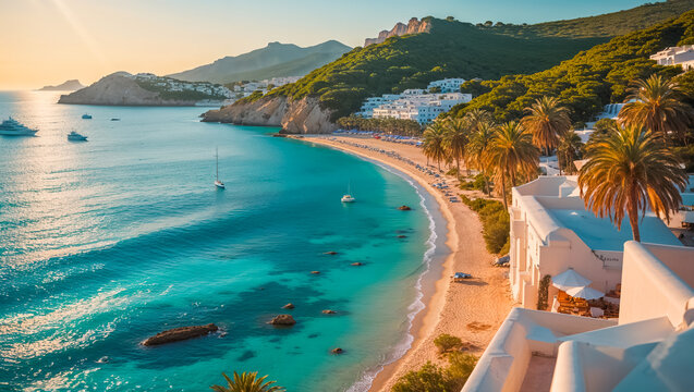 stunning nature, beach Ibiza Spain, sunny summer day - Powered by Adobe