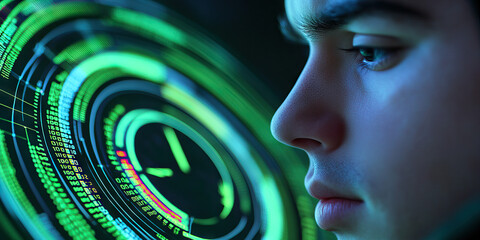 Person Viewing Digital Circular Display with Clock