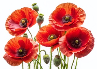 Obraz premium Vibrant Red Poppy Flowers Isolated on White, Perfect for Spring Floral Designs