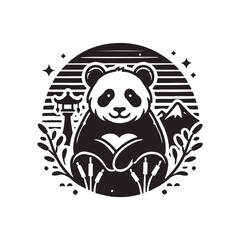 Black Color Panda silhouette design Vector Illustration, Solid White Background (4).eps