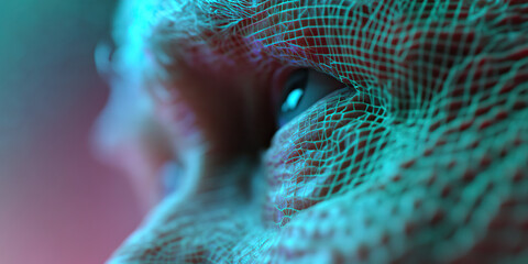 Close-up of Eye with Teal Grid Overlay