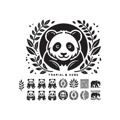 Black Color Panda silhouette design Vector Illustration, Solid White Background (7).eps