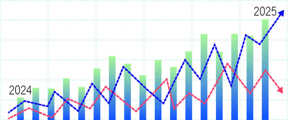 Financial graph with blue and red pointers, Business strategy, Business concept, Price increase, Price decrease