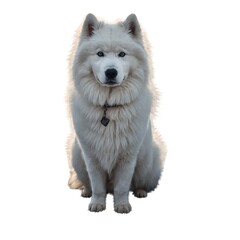 Fototapeta premium White samoyed dog, sitting, isolated on white.dog pet isolated white background.