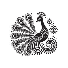 Black Color Peacock silhouette design Vector Illustration, Solid White Background (11).eps