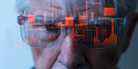 Elderly Person Wearing Glasses with Overlaid Data Visualization