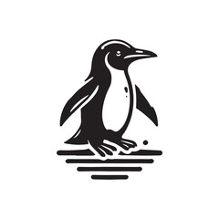 Black Color Penguin silhouette design Vector Illustration, Solid White Background (6).eps