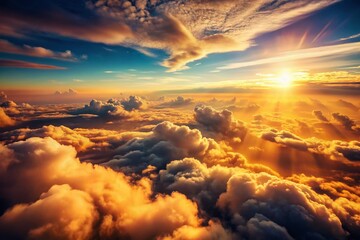 Fototapeta premium Vintage Aerial View: Above the Clouds, Airplane Scenic