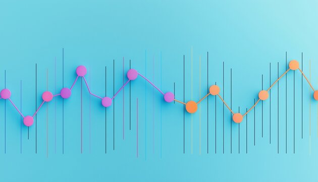 Market sentiment graph with colorful indicators on a pastel blue background