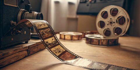 Vintage Style Graphic Animation Filmstrip, Retro Celluloid Reel, Old Movie Projector, Classic Cartoon, Animation History
