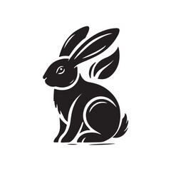Black Color Rabbit silhouette design Vector Illustration, Solid White Background (7).eps
