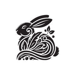 Black Color Rabbit silhouette design Vector Illustration, Solid White Background (6).eps