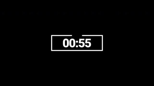 1 minute countdown animation from 60 seconds to 0 seconds. on black background. 4k video	