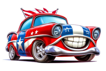 American Car with Patriotic Stars and Stripes Design
