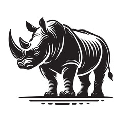 Black Color Rhinoceros silhouette design Vector Illustration, Solid White Background (1).eps
