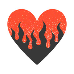 Vector surreal illustration with heart and flame.Retro print aesthetic.Design isolated element.Trendy love passion emblem for banners,social media marketing,branding,packaging,covers