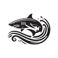 Black Color Shark silhouette design Vector Illustration, Solid White Background (1).eps