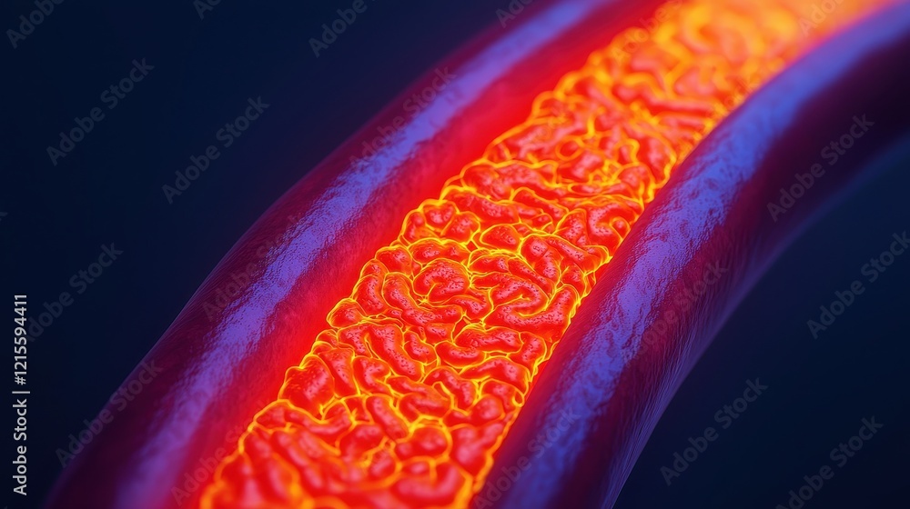 Poster a vibrant, glowing line with intricate patterns resembling molten lava, set against a dark backgroun
