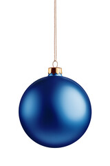 Realistic blue matte christmas ball with ribbon isolated on a transparent background, PNG. High...