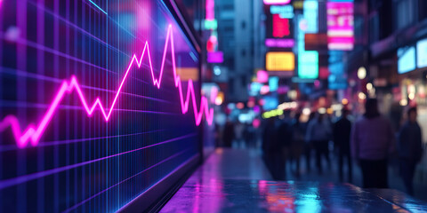 Neon Cityscape with Digital Line Graph Display