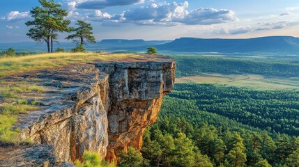 Obraz premium Clifftop Sunrise, Forest Vista, Summer Landscape