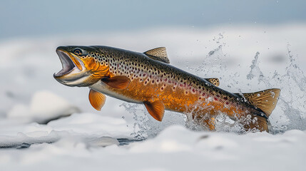 Obraz premium Brown Trout Leaping: A Breathtaking Moment of Freshwater Power
