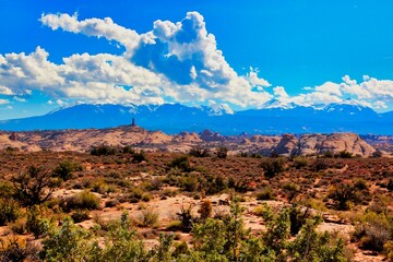 La Sal Mountains View from Arches National Park in Utah.
