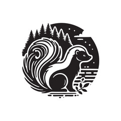 Black Color Skunk silhouette design Vector Illustration, Solid White Background (9).eps