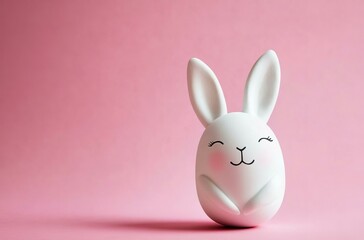 Obraz premium A charming white Easter bunny creatively crafted from an egg rests on a lovely pink background enhancing the festive atmosphere